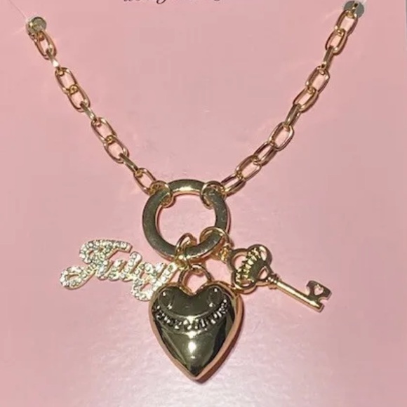 Juicy Couture Jewelry - Juicy Couture goldtone puff heart key juicy crystal charm toggle necklaceNIB NWT